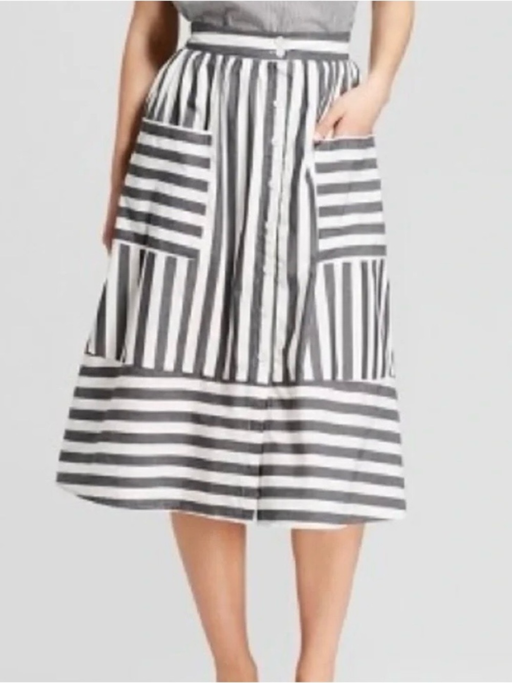 Who What Wear Striped Midi Skirt Pleated Ruffle Pockets Button Fly Beach 12 - Picture 4 of 11